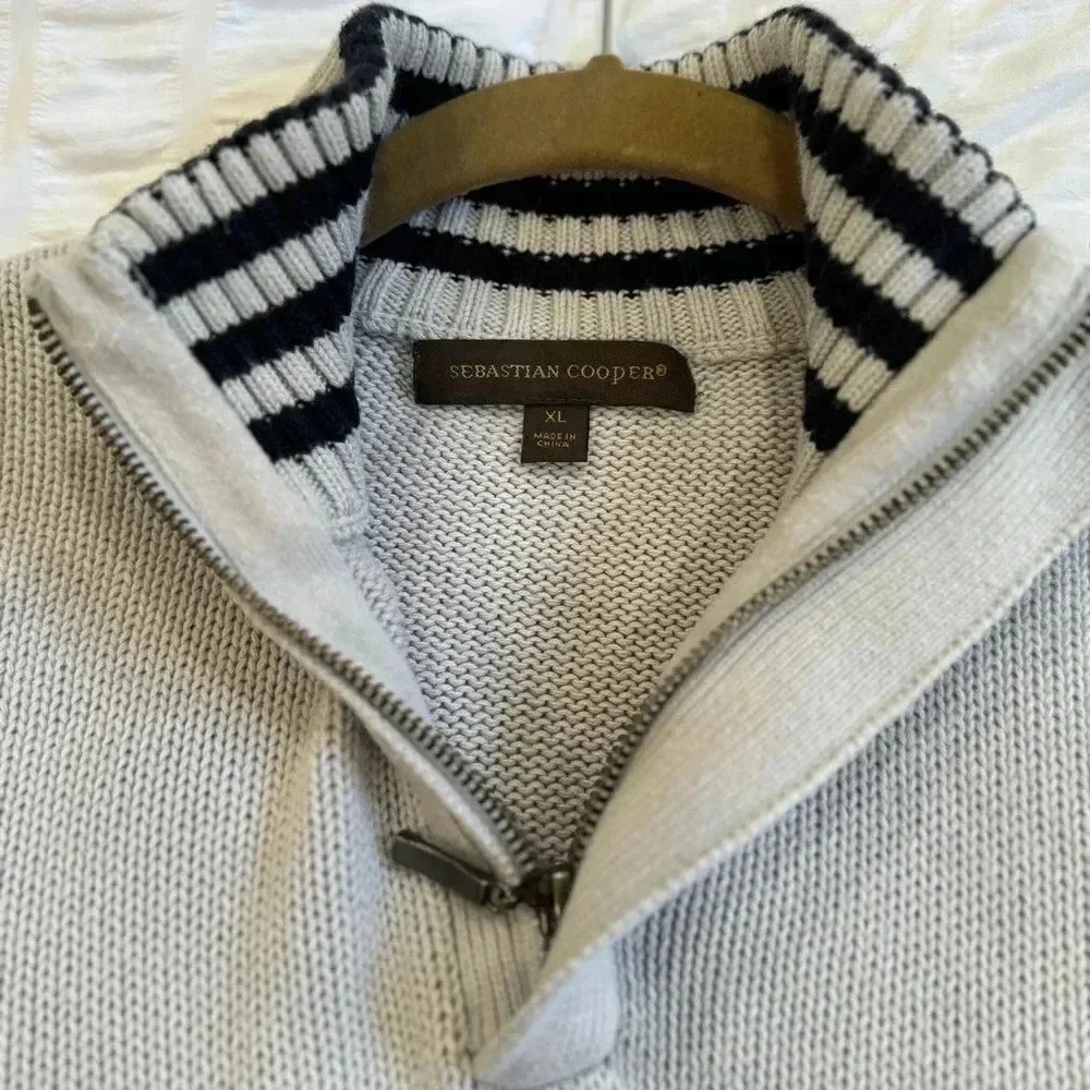Sebastian Cooper Gray 1/2 Zip 100% Mens's Cotton Sweater Size XL